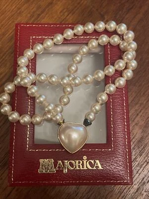 Majorica 925 Sterling Silver “Heart” Locket Pearl Necklace - Image 1 of 3