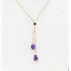 Purple Amethyst Necklace 14k Yellow Gold Drop Amethyst Necklace (#3) - Picture 1 of 9