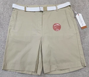 French Laundry Chino Shorts Womens Plus Size 12 Beige Belted New - Picture 1 of 9