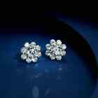 Flower Earrings Stud 14K White Gold Plated 2Ct Round Cut Lab-Created Diamond