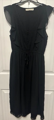 Vestido para mujer Abercrombie and Fitch negro de gasa con volantes boho midi talla mediana Foto 1 de 4