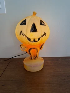 Vintage 1960er Bayshore Halloween Kunststoff beleuchtete Blasform Katze Kürbis Lampe - Bild 1 von 5