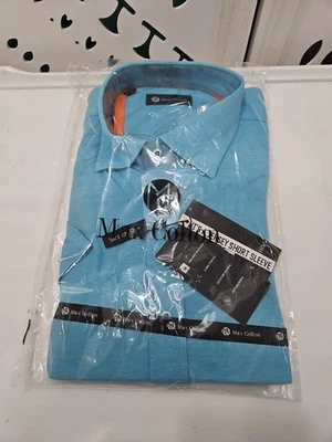 NWT Max Colton Men's Shirt Large Teal Blue Jersey Stretch Short Sleeve Shirt   - Image 1 of 4