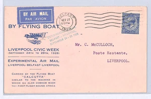 GB NORTHERN IRELAND Air Cover 1928 *FLYING BOAT* Belfast-Liverpool Flight WY140 - Picture 1 of 11