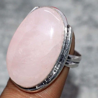 Anillo de joyería de cuarzo rosa enchapado en plata 925 talla US 9 JW Foto 1 de 3