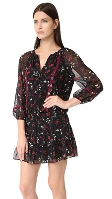 Mini Vestido Blusa Joie Mujer Talla M Grover Negro Floral 100% Seda Negro Botón Foto 1 de 4