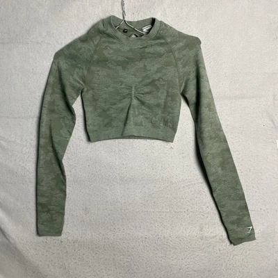 Top corto Gymshark Adapt verde camuflaje manga larga gimnasio entrenamiento para mujer talla pequeña Foto 1 de 4