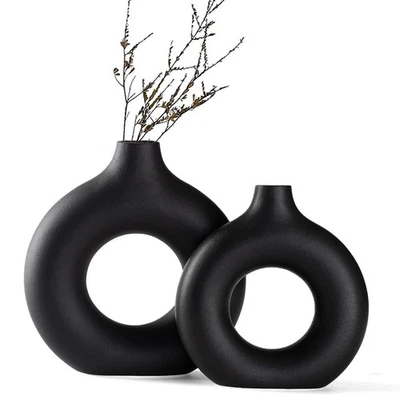 Juego de 2 jarrones de cerámica negra para donut, jarrones grandes huecos redondos mate de la pampa... Foto 1 de 4