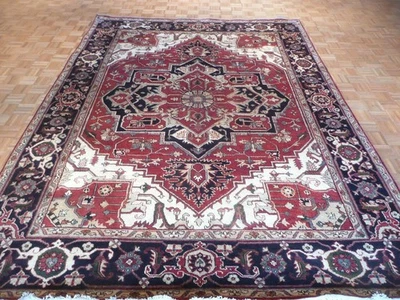 Alfombra oriental Serapi Heriz envejecida oxidada anudada a mano 9 x 12 G1023 Foto 1 de 4