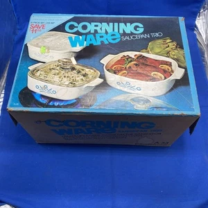 NOB VTG 1970 Corning Ware Cornflower 6 PC Covered Casserole Set Saucepan Trio - Picture 1 of 16