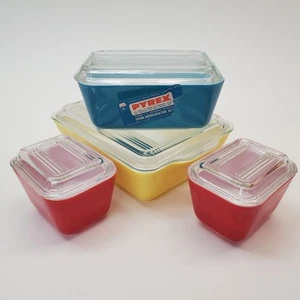 Vintage PYREX Primary Colors Refrigerator Dishes FULL Set With Lids (8 Piece) - Picture 1 of 24