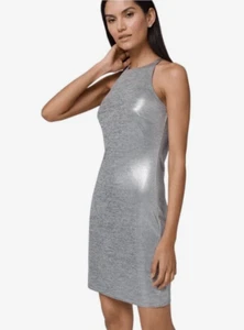 NWT Sz XS X-Small White House Black Market Metallic Silver Strappy Halter Dress - Picture 1 of 15