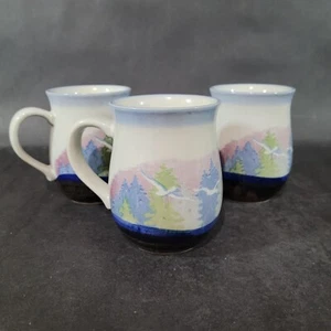 Handmade Stoneware Art Pottery Mug Coffee Cup Lot of 3 Seagull Pastels - Picture 1 of 8