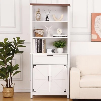 Estantería para librería de granja de 6 niveles con puertas, gabinete de almacenamiento de pie blanco Foto 1 de 4