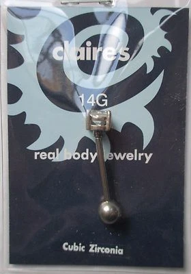 M2 L 14g 5/8 circonitas cúbicas solitario LENGUA ANILLO BARRA JOYERÍA CORPORAL Foto 1 de 4