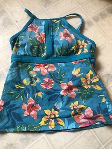 Lands End Size 4 Lined Floral Pattern High neck Tankini Top Soft Cup Bra - Picture 1 of 3