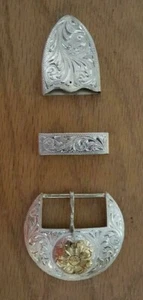 Sterling Overlay Sonoita Belt Buckle - 3 piece Buckle Set - for 1-1/4" or 1-1/2" - Picture 1 of 1