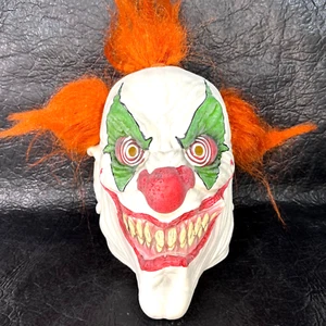 Crazy Halloween Horror Scary Clown Latex Mask Orange Hair Scary Grin Hypnotic - Picture 1 of 8