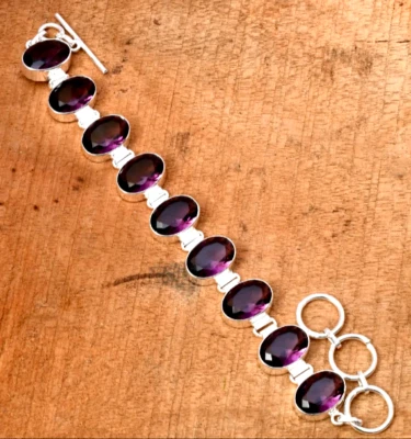 African Amethyst Gemstone Handmade 925 Sterling Silver Ethnic Jewelry Bracelet - Image 1 of 4