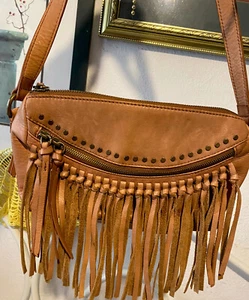 JOELLE HAWKINS Fringed Western Tribal Organizer Cell Phone Leather shoulder bag - Picture 1 of 12