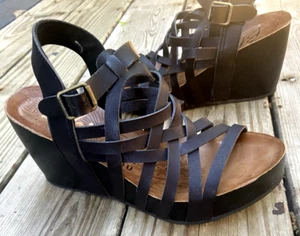 Sandali donna cinturino zeppa plateau tacco Blowfish Malibu tg 8 pelle nera - Foto 1 di 6