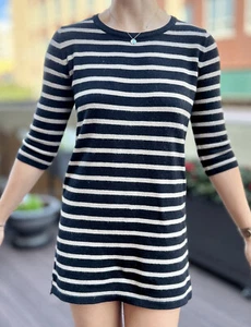 FOREVER 21 3/4 Sleeves Pullover Black & Beige Striped Sweater Dress Womens Small - Picture 1 of 7
