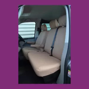 VW Transporter T5 T6 Tailored Waterproof Front 3 Seat Covers 2010+ Beige Sand - Picture 1 of 2