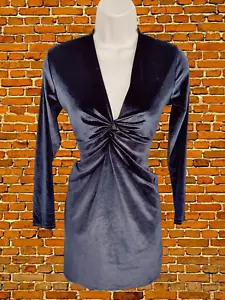 MISS SELFRIDGE UK 8 PETITE BLACK VELVET LONG SLEEVE V-NECK BODYCON PARTY DRESS - Picture 1 of 6