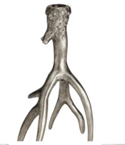 H & M Home Antler Candlesticks Deer Rustic Pair Silver - Picture 1 of 2