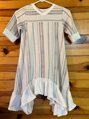 Vestido Jak & Peppar Sharkbite Usado en Excelente Condición Rayas Avena con Blanco Contraste Talla 12 Foto 1 de 2