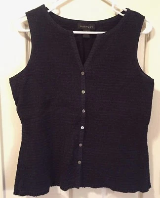 HAROLD'S Blouse Black Button Down V Neckline Sleeveless Women's Medium - Image 1 of 4