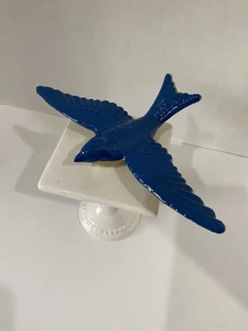 Blue and Gold Enameled Metal Sparrow Bird “In Flight” Figurine 8 Inches - Picture 1 of 5
