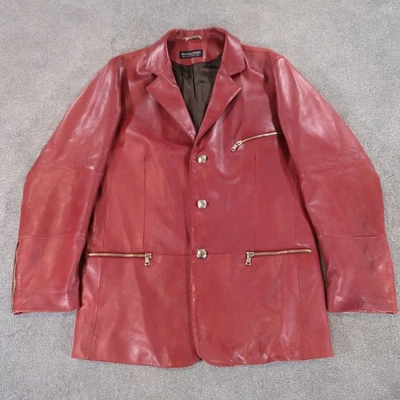 Chaqueta de Cuero Donald J Pliner Para Hombres 56 Abrigo Rojo Suave Corderos Genuino Abrigo Real Foto 1 de 4