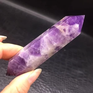 CRISTAL DE CUARZO Amatista Chevron Natural Doble Terminado Ambos Extremos Puntos de Curación - Imagen 1 de 23