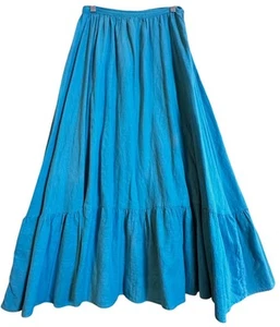 Vintage Malibu Naturals türkis Rüschensaum Maxi Midi 100 % Baumwolle Rock Western Boho S - Bild 1 von 12