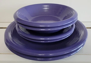 6 PIECE PURPLE CERAMIC DINNERWARE 2 DINNER PLATES 2 SALAD PLATES 2 BOWLS - Picture 1 of 10