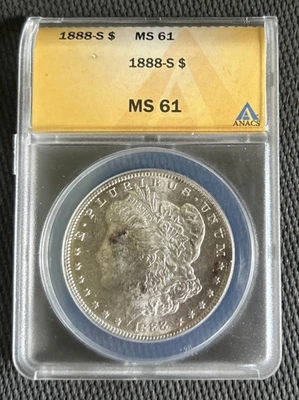 1888-S MORGAN SILVER DOLLAR ANACS MS61 REAL NICE! - Image 1 of 2