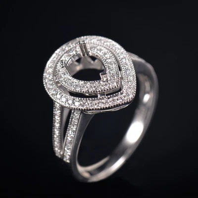 Split Band Platinum Natural Diamond Women Ring Setting Pear Cut 5×7mm Semi Mount - Image 1 of 4