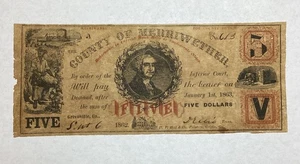 Banconota da cinque dollari 1863 Contea di Merriwether Georgia (vedi foto) - Foto 1 di 8