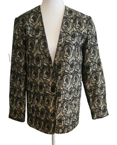 Vintage Unique Crush Quilted Rose Jacket Multi Greys & black stunning Size 10 - Picture 1 of 6