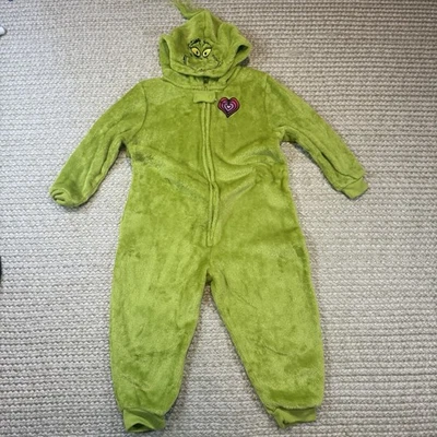Grinch плюшевый флис цельный пижамы ребенка ясельного возраста размер 4T с капюшоном молнии XMAS - Изображение 1 из 4
