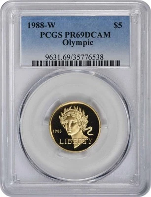 1988-W Olympic $5 Gold Five Dollar Proof Commemorative PR69DCAM PCGS - Image 1 of 2