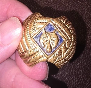 Cub Scout Wolf Neckerchief Slide Metal Clasp Gold Blue (628) - Picture 1 of 2
