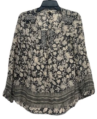 Женский топ бохо Sundance размер XS бежевый цветочный шелк с длинным рукавом (L9) - Изображение 1 из 4