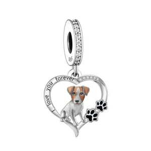 💖 Jack Russell Dog Charm Heart Genuine 925 Sterling Silver Bracelet Paw Prints - Picture 1 of 2
