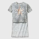 Art Class Girls' Black  White Leopard Print Star Hi Lo Tee Shirt, Size M 7/8
