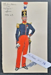 P-A Leroux Peinture originale Monarchie de Juillet Officier Infanterie de Ligne - Bild 1 von 2