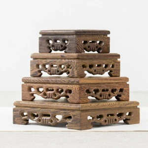 Mini Wooden Table Buddha Statue Flower Pot Base Holder Handicraft Table - Picture 1 of 20