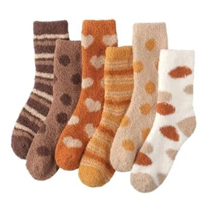 Plush Slipper Socks Women - Colorful Warm Fuzzy Crew Socks Cozy Soft Caramel - Picture 1 of 7