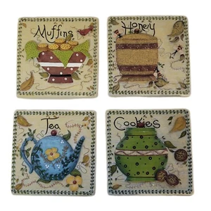 Set Of 4 Wall Plaques Complete Set Vintage Tea, Honey, Muffins & Cookies 3D Cute - Picture 1 of 2